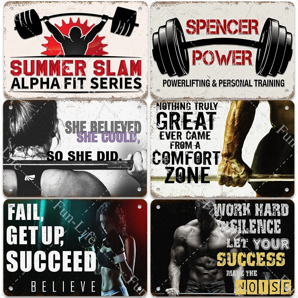 

Винтажный постер для спортзала, подходящий цвет, металлическая жестяная ткань, здоровый Ретро налет для фитнеса, домашний Настенный декор ...