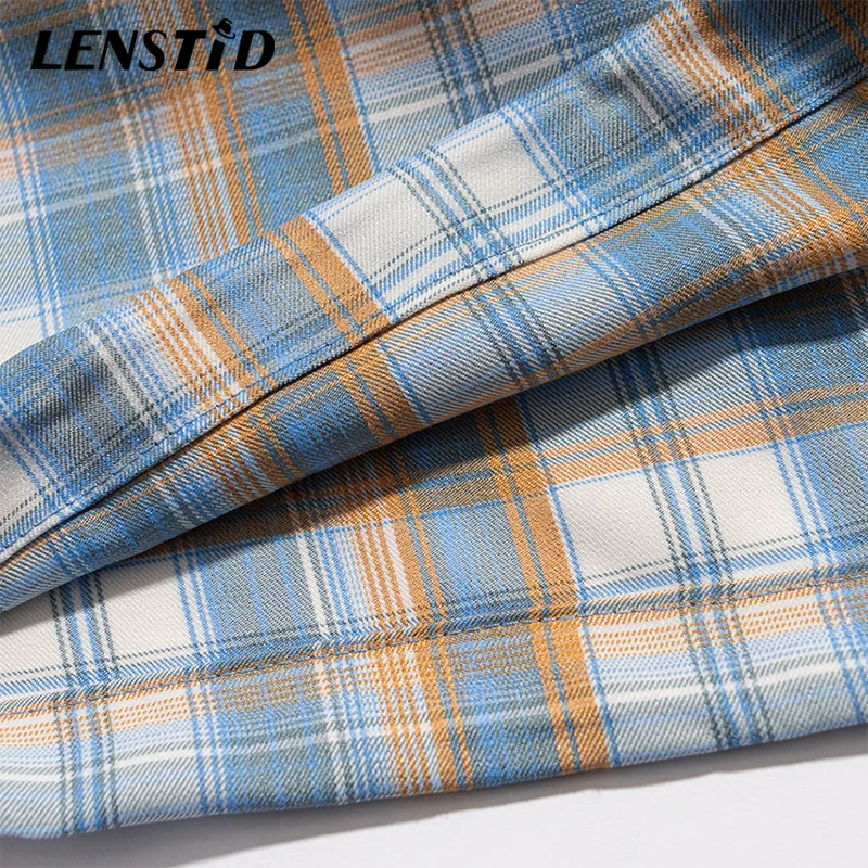 

LENSTID Summer Men Plaid Jogger Shorts Hip Hop Bear Embroidery Shorts Harajuku Streetwear Track Sweatpant Short Pants Trousers