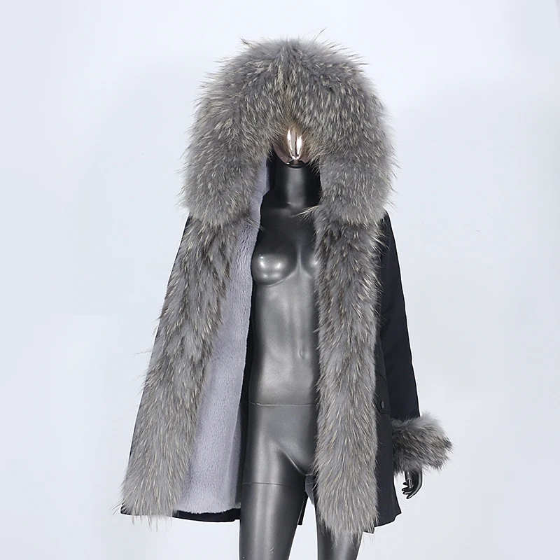 Женская парка со съемным мехом водонепроницаемая длинная теплая с воротником из