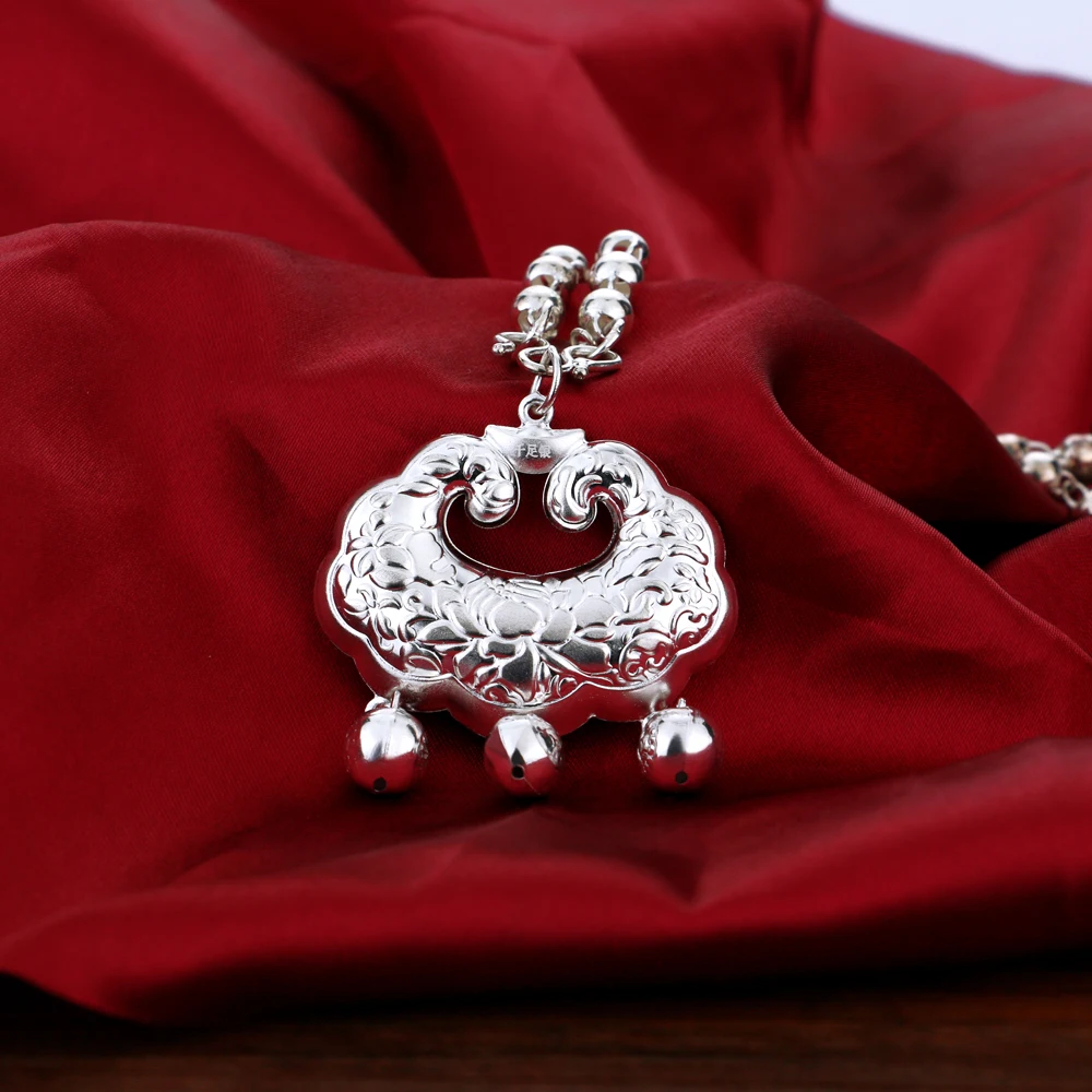 Женское Ожерелье в этническом стиле серебро 925 пробы подвеска с китайским замком