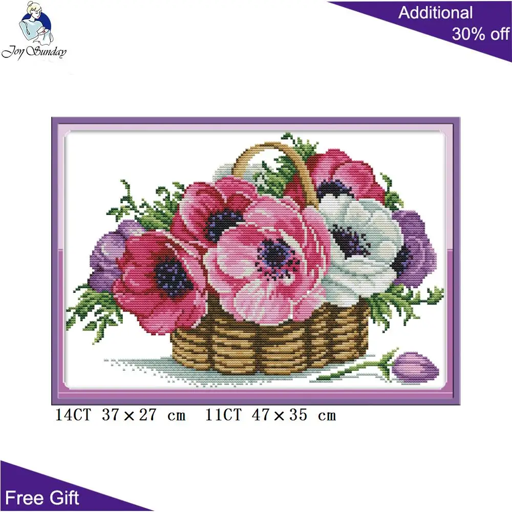 

Joy Sunday A Basket Of Flowers Cross Stitch H798 14CT 11CT Counted and Stamped Home Decor Flowers Embroidery Cross Stitch kits