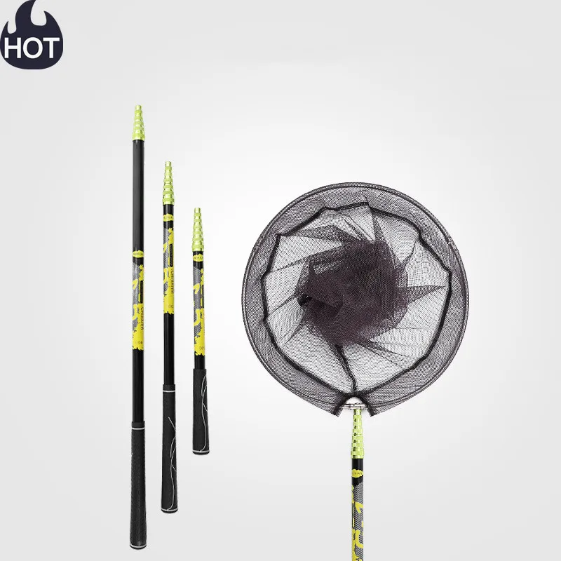 Foldable Fishing Net Carbon Pole 2.1M 3M Nylon Collapsible Catch Long Handle Telescopic Fishing landing hand Nets fishing tools