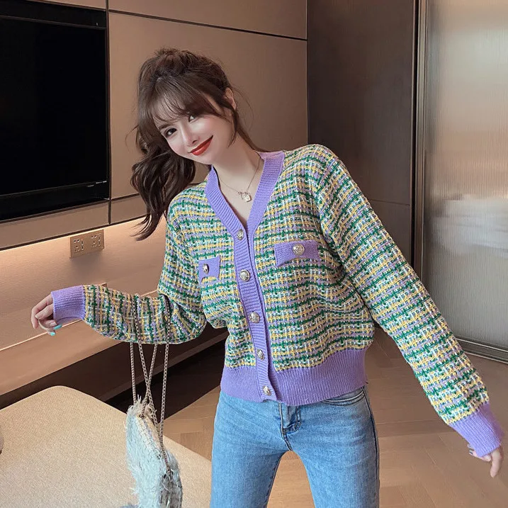 

Spring and autumn new V-neck knitting thin lazy style coat for women