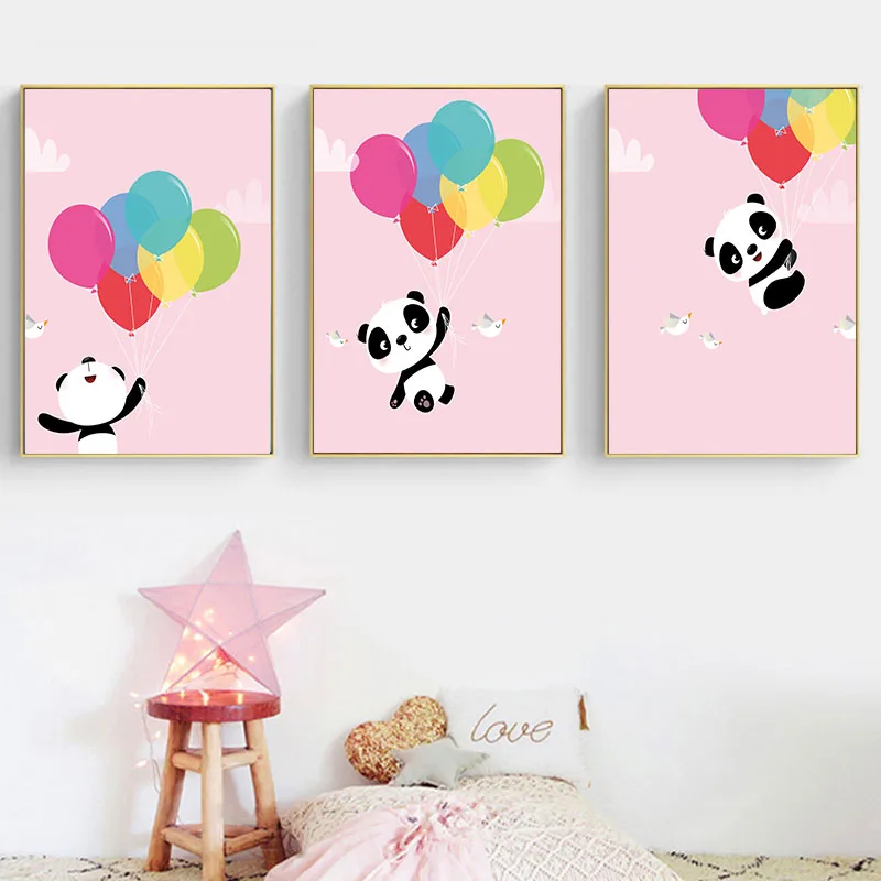 Панда для девочек детская Настенная картина животные холст плакат мультфильм