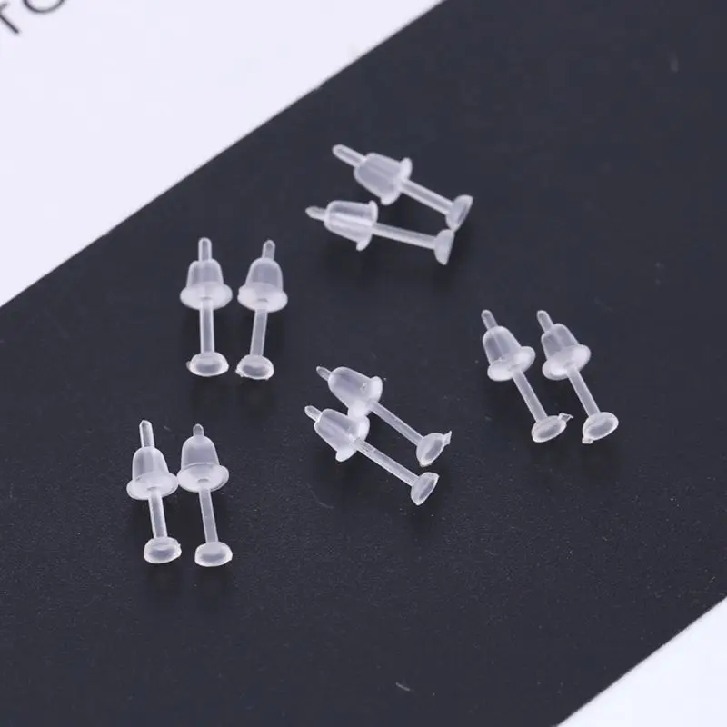 100 Set Hypoallergenic Simple Plastic Earrings Clear Ear Pins Needle and Resin Earring Backs DIY Ear Accessories 