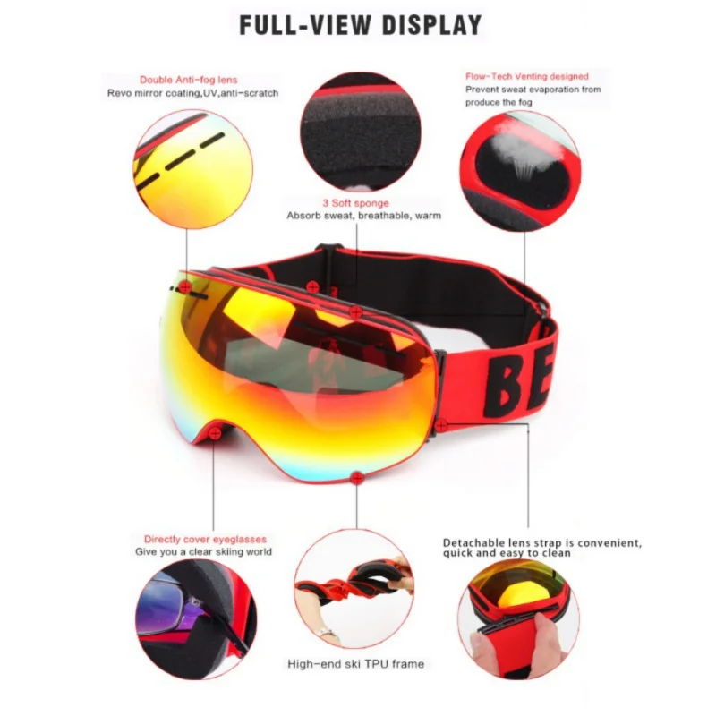 

Ski Goggles Double Layers UV400 Anti-fog Snowboard Eyewear Anti-fog Big Ski Mask Glasses Snowmobile Man Women Skiing