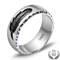s925 sterling silver feather ring vintage thai silver jewelry for unisex hand carved pattern