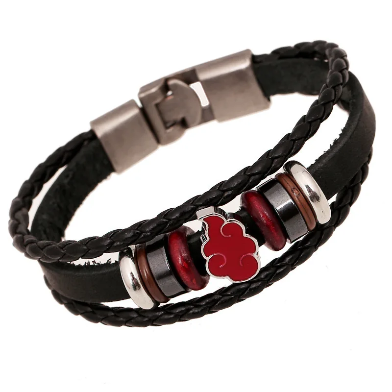 

Naruto Anime Peripheral Akatsuki Red Cloud Bracelet Personalized Woven Leather Bracelet