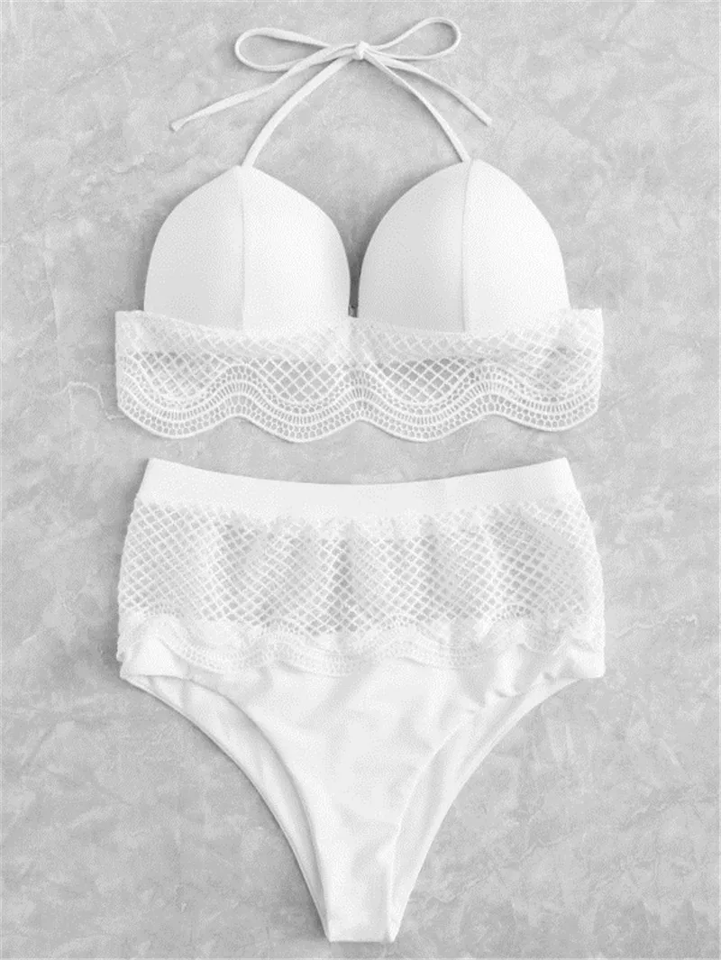 

Underwire Bikini Sets 2020 Lace Cheeky Thong Bikini Swimming Suit Push Up Swimwear on White costumi da bagno donna Halter Bikini