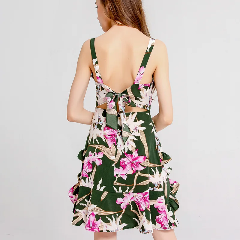 Женское Цветочное платье с бретельками на плечах 2019 Новая мода сексуальные
