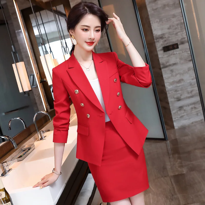 IZICFLY Spring Autumn Red New Style Suits Blazer With Pants Business Slim Office 2 Piece Sets Womens Outfits Work Wear White