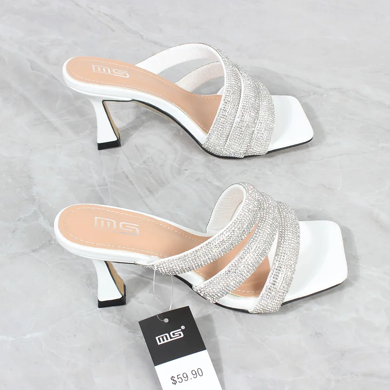 Women's High-heeled Sandals 2022 Summer New Irregular Crystal Open-toed Fashion Outside Sexy Slippers Women Shoes 7.5CM