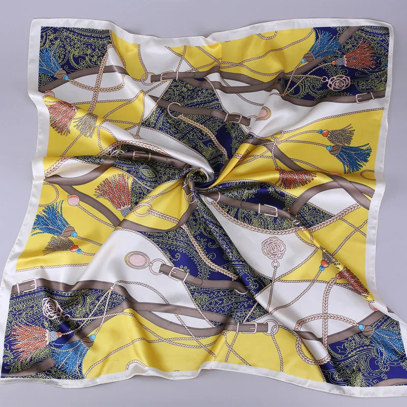 Женский Шелковый атласный шарф хиджаб с принтом квадратные шарфы и шали для