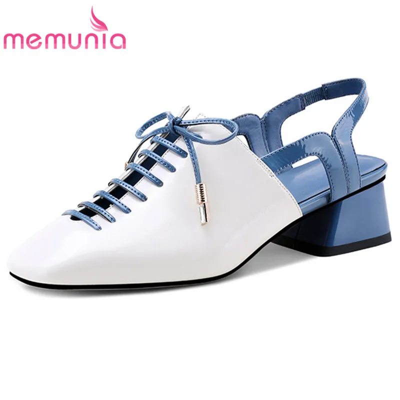 

MEMUNIA 2020 top quality patent leather sandals women shoes square toe cross tied summer square heel casual shoes ladies