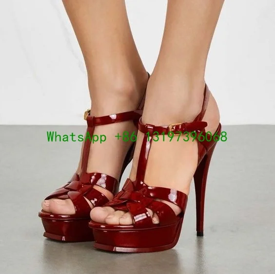 Женские босоножки на толстой подошве красные сандалии с открытым носком шпильке