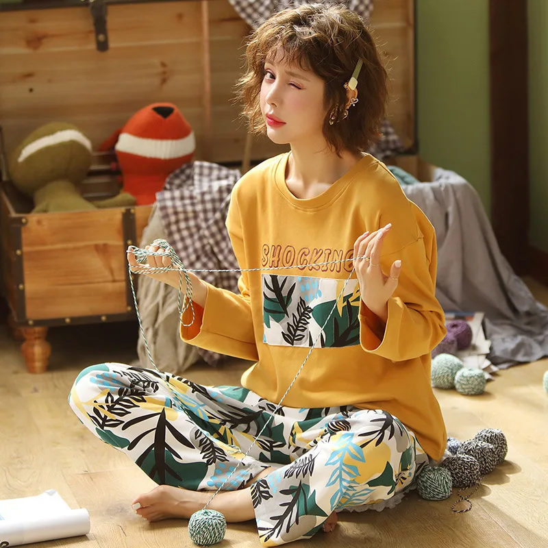 2021New Spring and Autumn Women Pajamas Long Sleeve Pajamas Home Service Sleepwear Pijamas Women Sleep Tops Night Gown