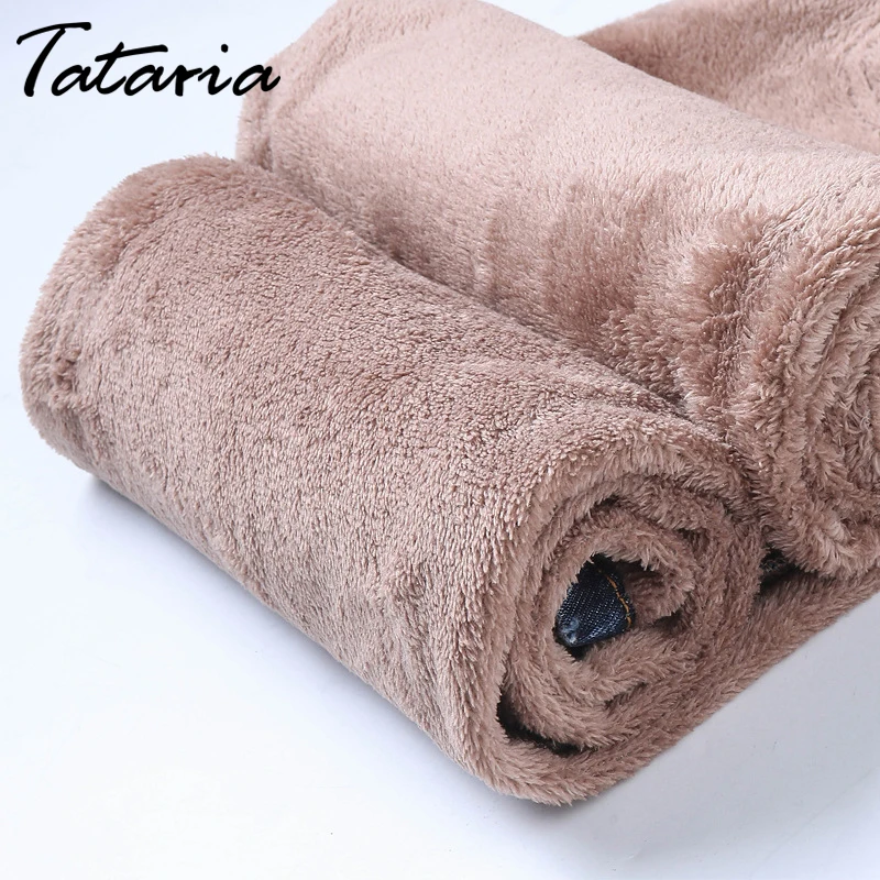 Женские обтягивающие джинсы с высокой талией Tataria зимние теплые толстые