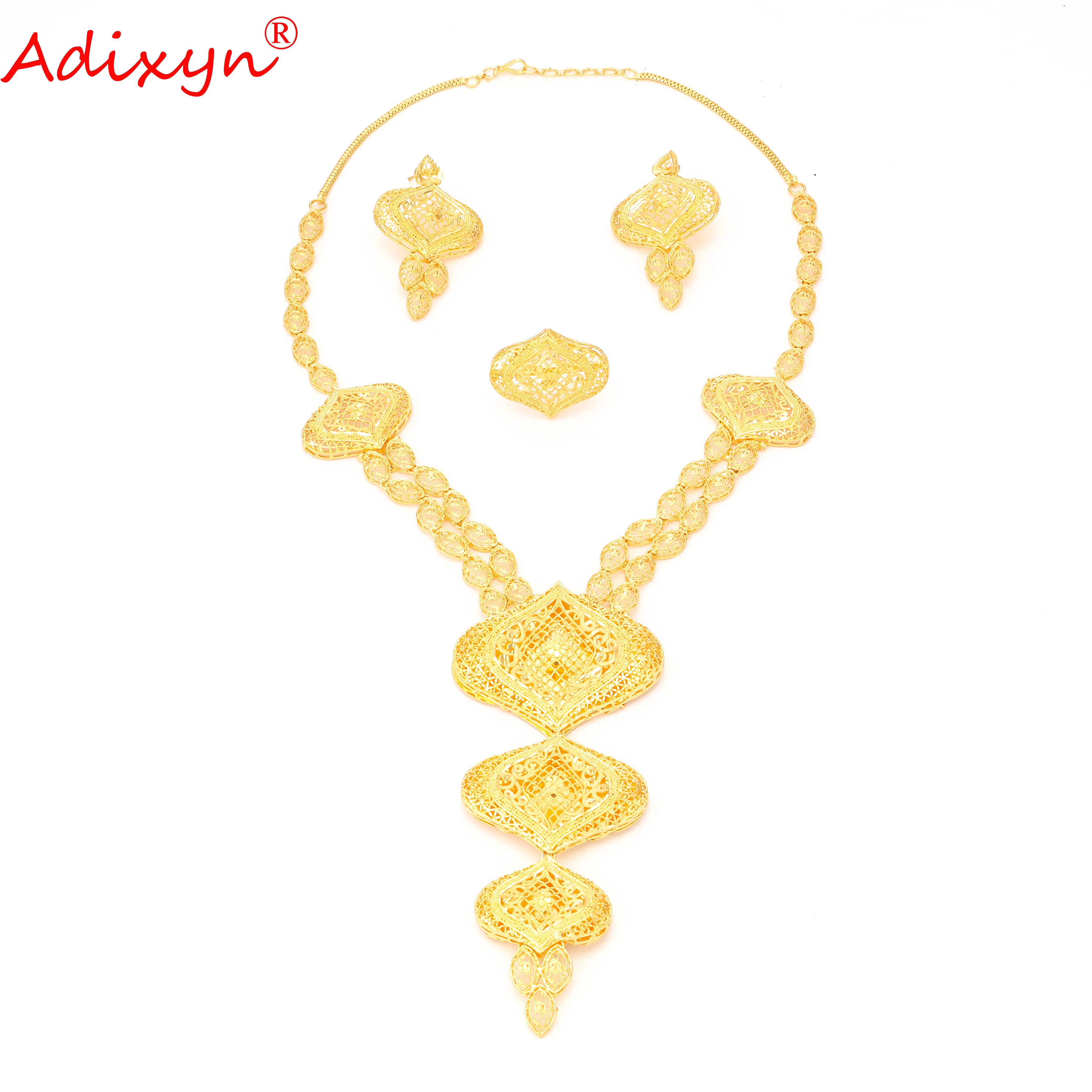 

Adixyn Fine Jewelry Set for Women 24K Gold Color Long Chain Earrings Ring Africa Bridal Wedding Jewelry N1021I6