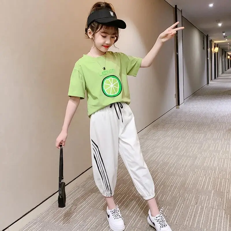 Комплект летней женской одежды EACHIN для девочек блузка с лимонным принтом и штаны