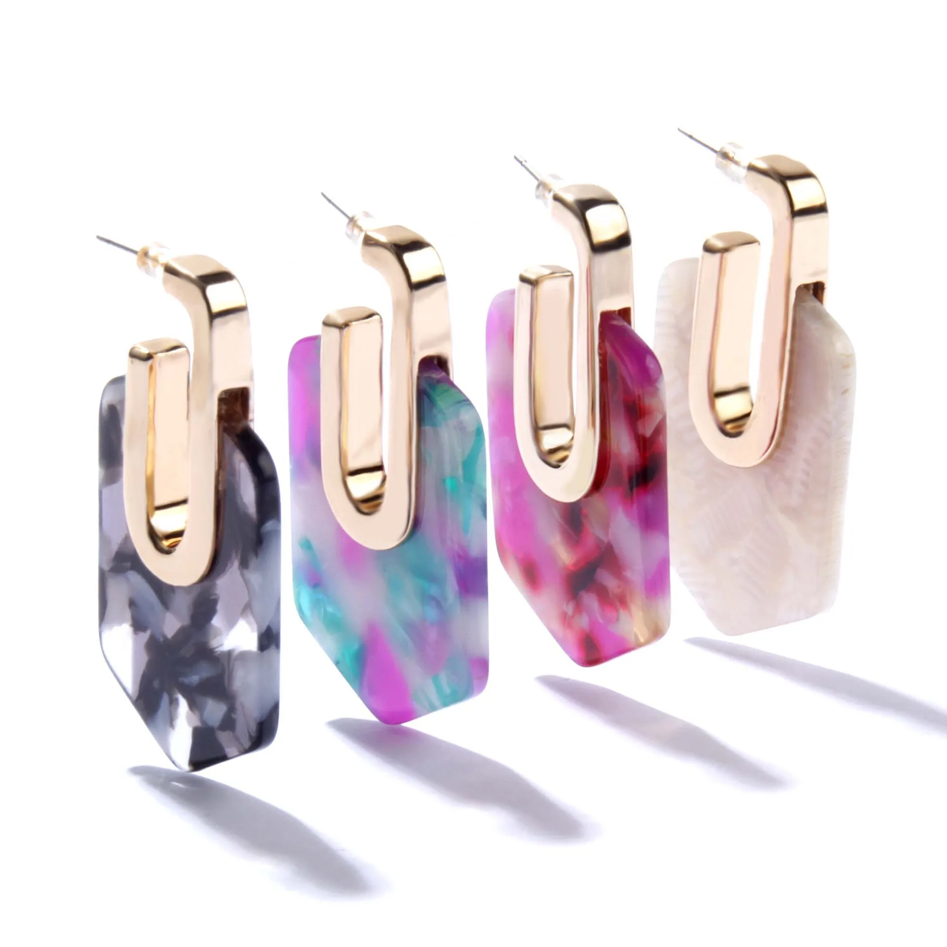 

Large Polygonal Acrylic Stud Earrings for Women Gold Fashion Acetate Resin Geometric Pendientes Dangle Earrings Za Jewelry Gift