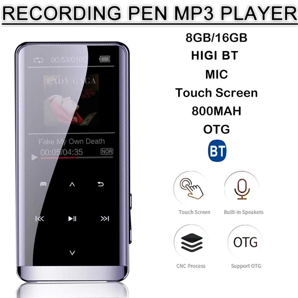 Новый MP3 плеер с Bluetooth Hi Fi металлический портативный музыкальный Полноразмерным