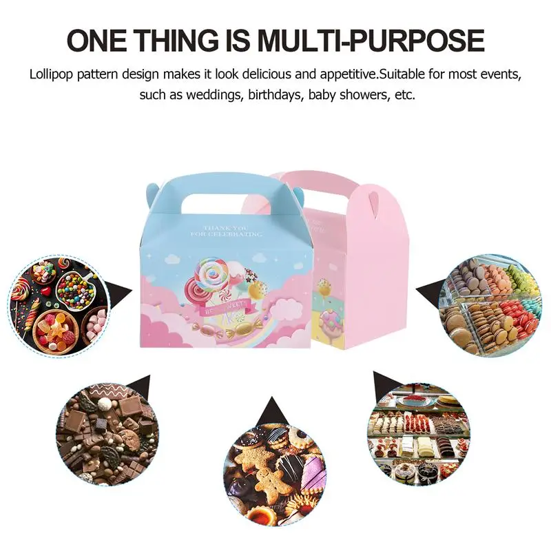 

12Pcs Paper Gift Box with Handle Birthday Cake Box Lollipop Theme Party Box