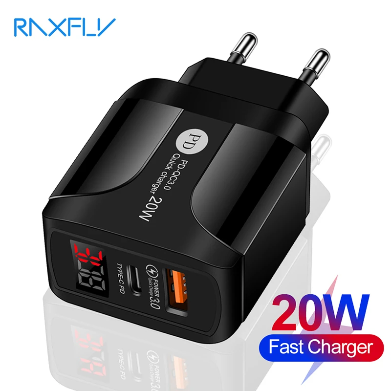 

Raxfly 5V 4A телефон зарядное устройство Quick Charge 3,0 20 Вт Зарядное устройство PD Type C для быстрой зарядки с usb-портом зарядного устройства для iPhone Samsung Xiaomi цифровой дисплей банк зарядное устройство