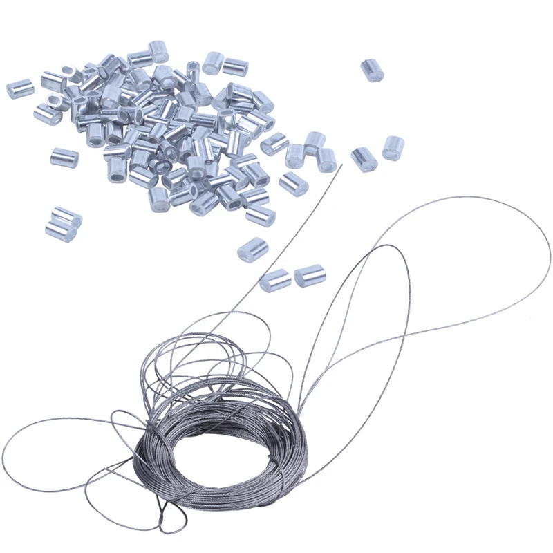 

100 Pcs 1Mm Steel Wire Rope Aluminum Ferrules Sleeves Silver Tone & 1X STAINLESS Steel Wire Rope Cable Rigging Extra, Length:15M