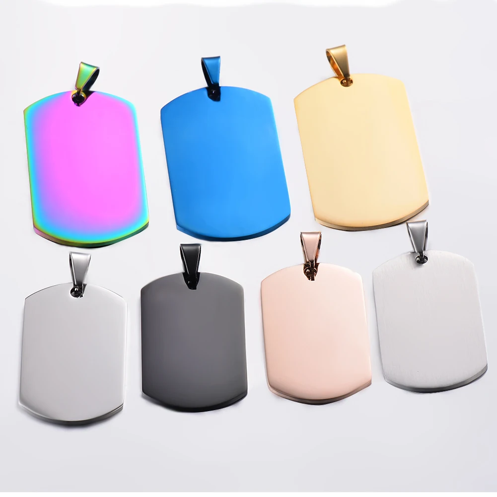 10pcs Wholesale Stainless Steel Military Army Style ID Blank Dog Tags Pendant Rectangle Necklace Jewelry Accessories  (7 Color)