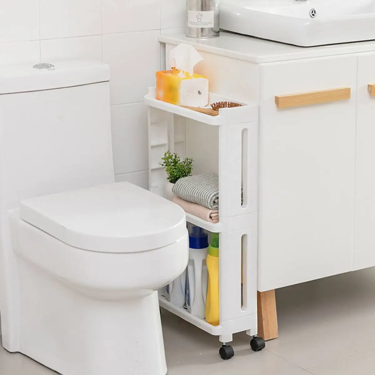 Кухонный стеллаж для хранения 2/3/4 уровней тонкая подвижная полка ванной комнаты