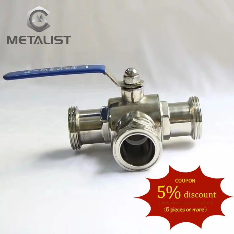 METALIST Pipe OD 51MM-89MM SS304 Or SS316L Stainless Steel Sanitary 3 Way Ball Valve T Port Ferrule Type Fit 2&quot 64mm Tri Clamp |