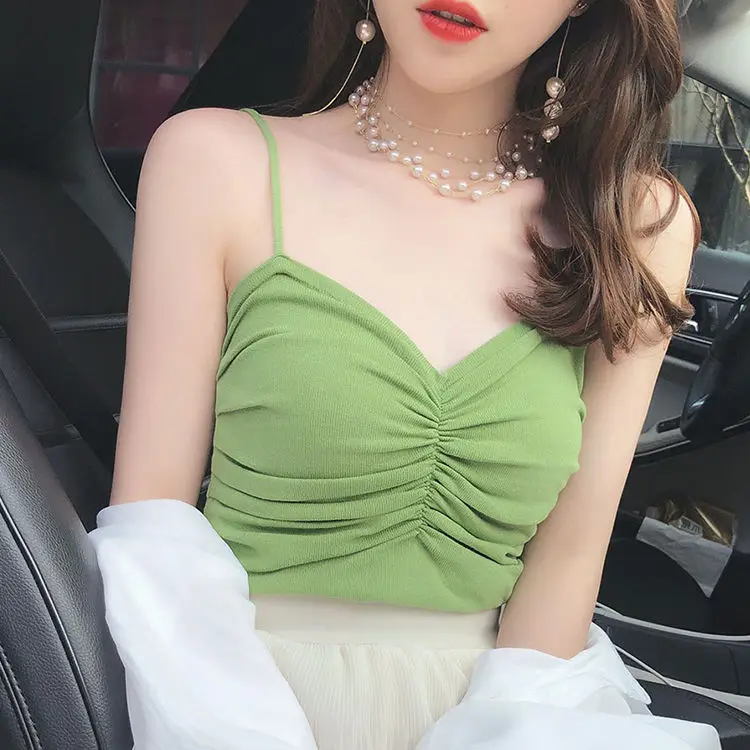 

Fashion Women Sexy Harajuku Crop Tops Solid Knitted Summer Camis Casual Beach Tank Tops Sleeveless Vest Avocado Green Top Rojo