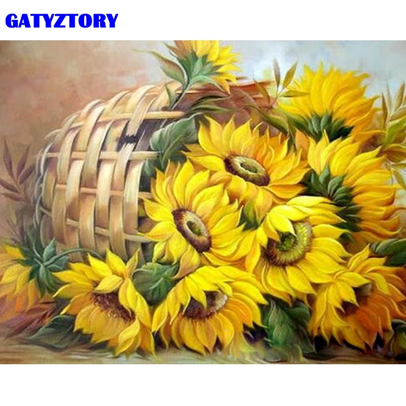 GATYZTORY рамка Подсолнух DIY Краска по номерам Акриловая Современная Настенная