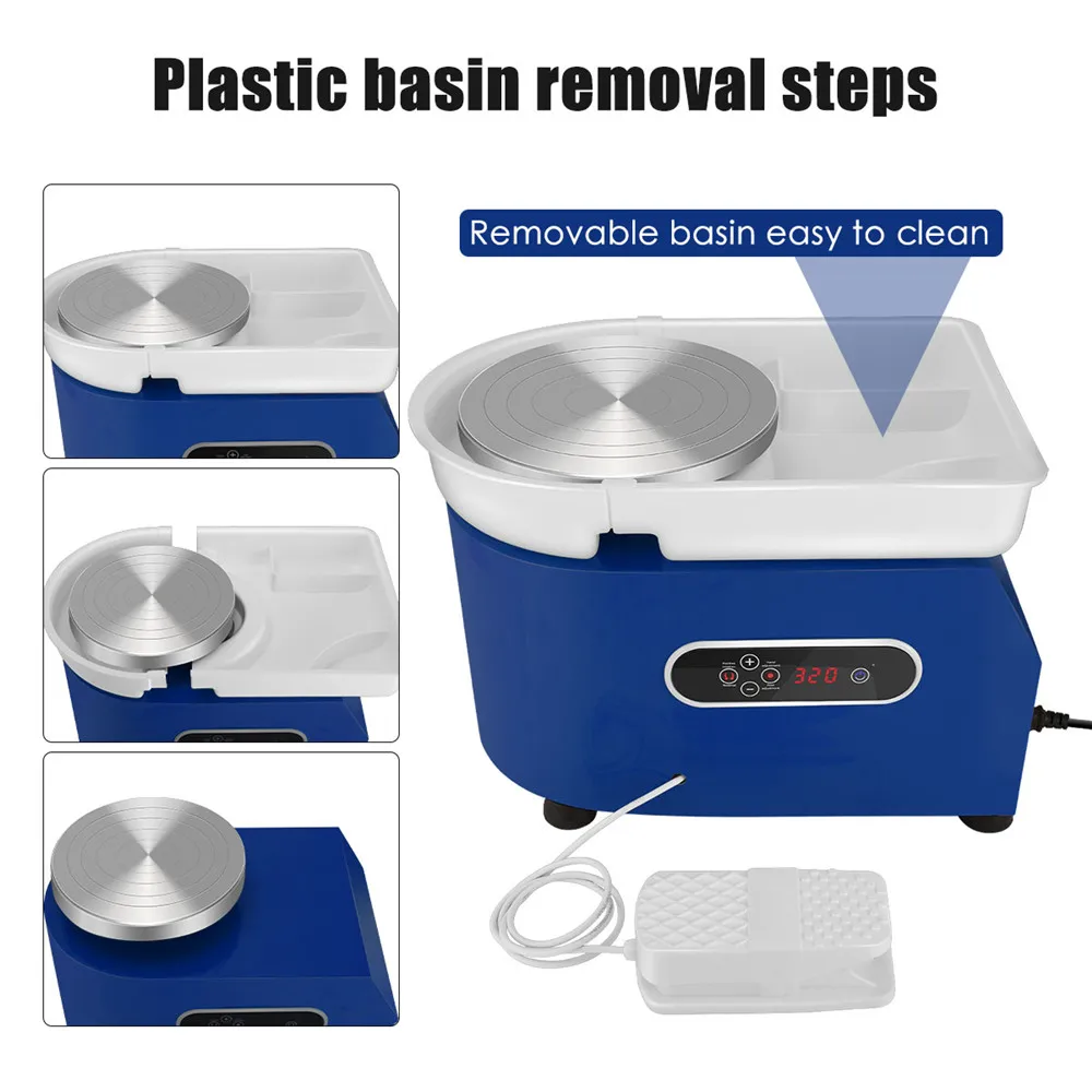 M&aacute;quina formadora de cer&aacute;mica, rueda de cer&aacute;mica de 350W y 25cm con pies ajustables, Pedal de palanca para trabajo de cer&aacute;mica, artesan&iacute;a art&iacute;stica de arcilla DIY-4