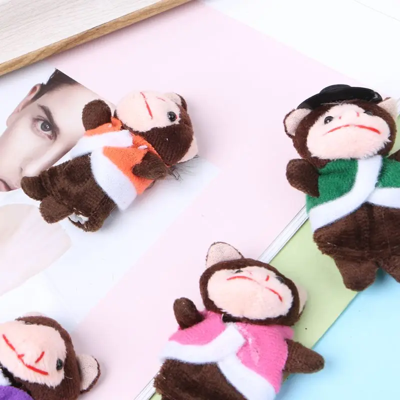 

HUYU 7Pcs Cartoon Animal Monkey Dolls Finger Puppets Set Mini Plush Baby Boys Girls Story Telling Hand Cloth Doll Educational