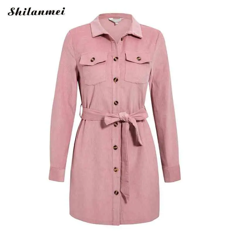 Женское вельветовое платье рубашка повседневное плотное винтажное трапеция с