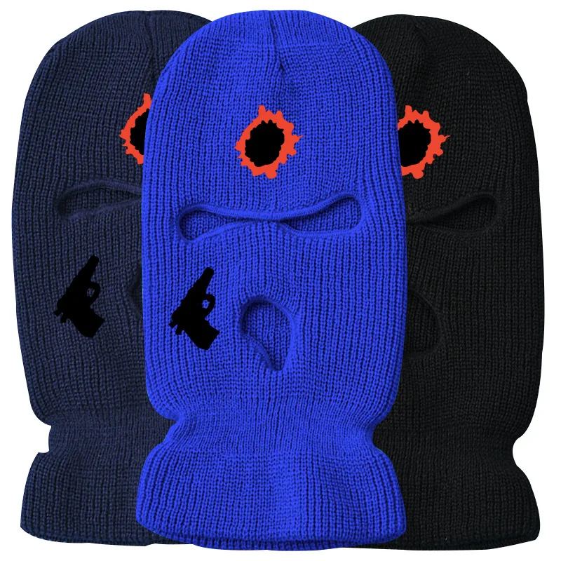 

Ski Mask Winter Warm Hats Unisex 3-Hole Knit Full Face Cover Balaclava Hat Funny Party Embroidery Beanies Riding Caps