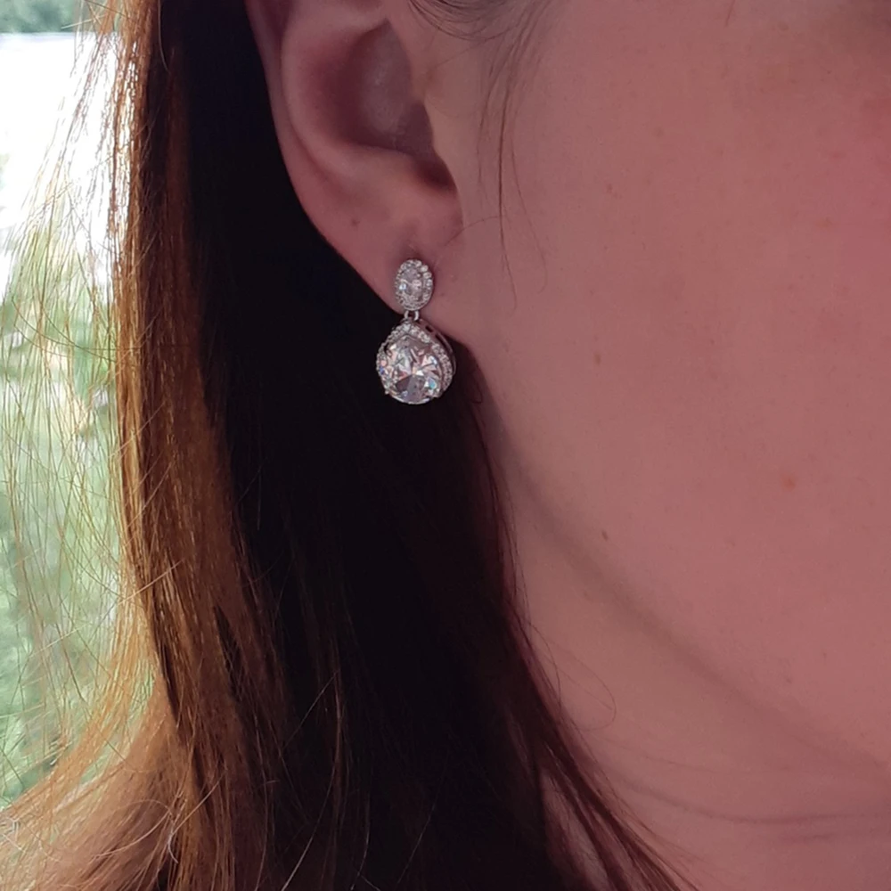 Elegant Real 925 sterling silver earring Best gift jewelry big stone Crystal jewellery luxury water drop earrings | Украшения и
