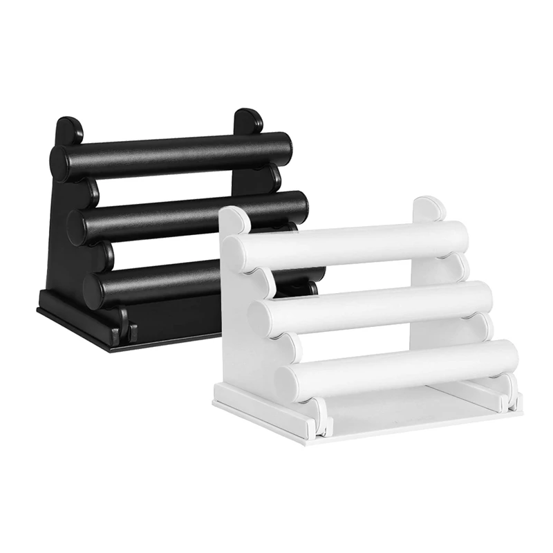 

2Pcs 3-Layer PU 3 Rod Type Bracelet Holder, Used for Necklace, Storage Box, Bracelet Watch Beaded Jewelry Display Stand