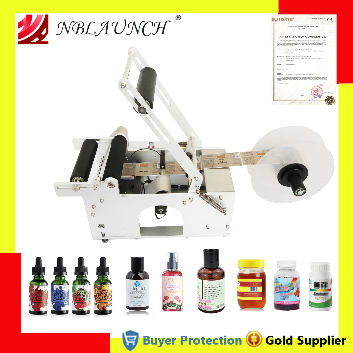 

Labeling Machine Label Sticker Semi Automatic Round Bottle Labeller Jar Ejuice Red Wine Bottle Labelling PET Bottle Labeler