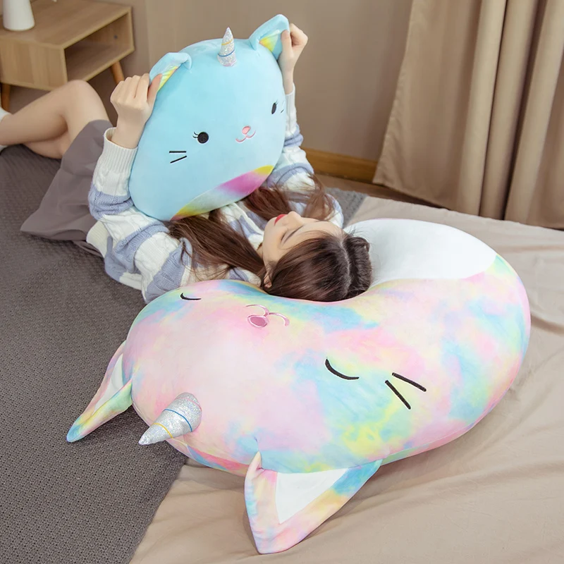 

1pc 20-75cm cute cartoon unicorn cat plush pillow doll fur stuffed animal cat cushion kids girl gifts home decoration