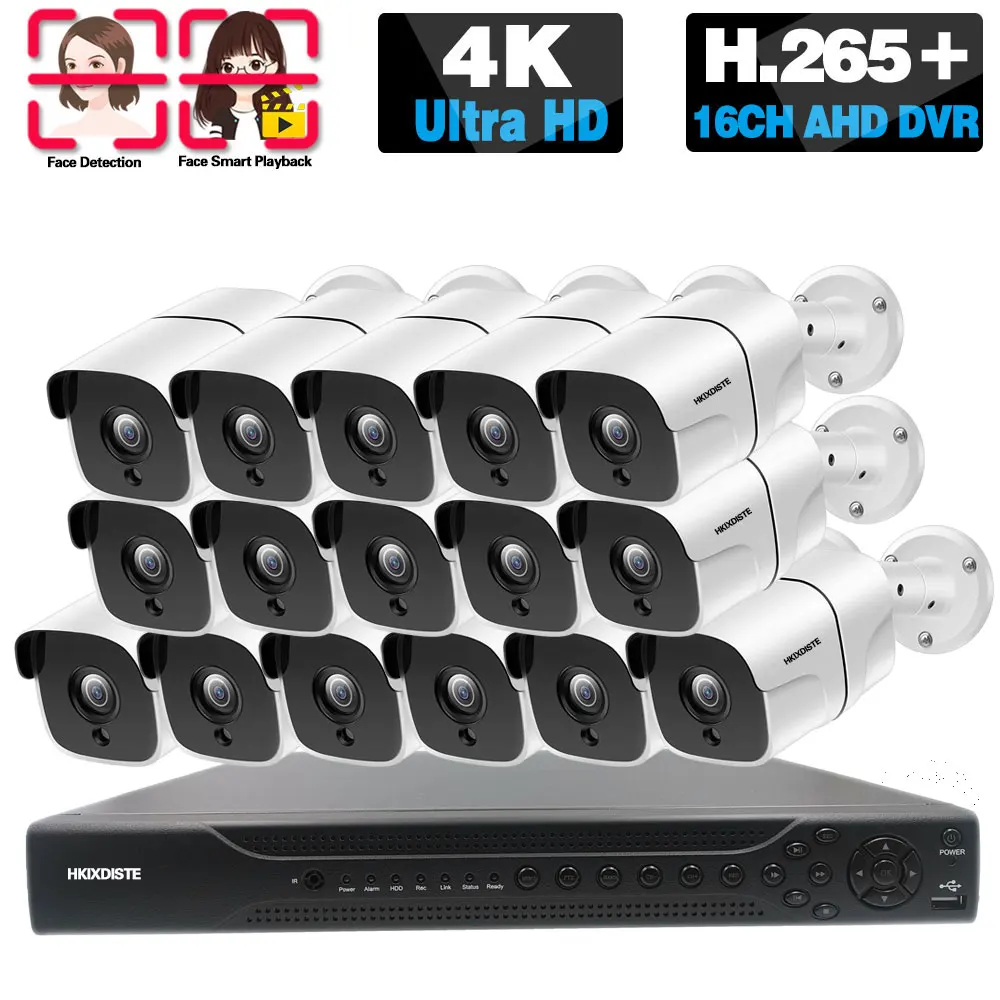 

H.265 16 каналов DVR Kit 4K камера видеонаблюдения системы безопасности наружная Водонепроницаемая цилиндрическая камера система видеонаблюдени...