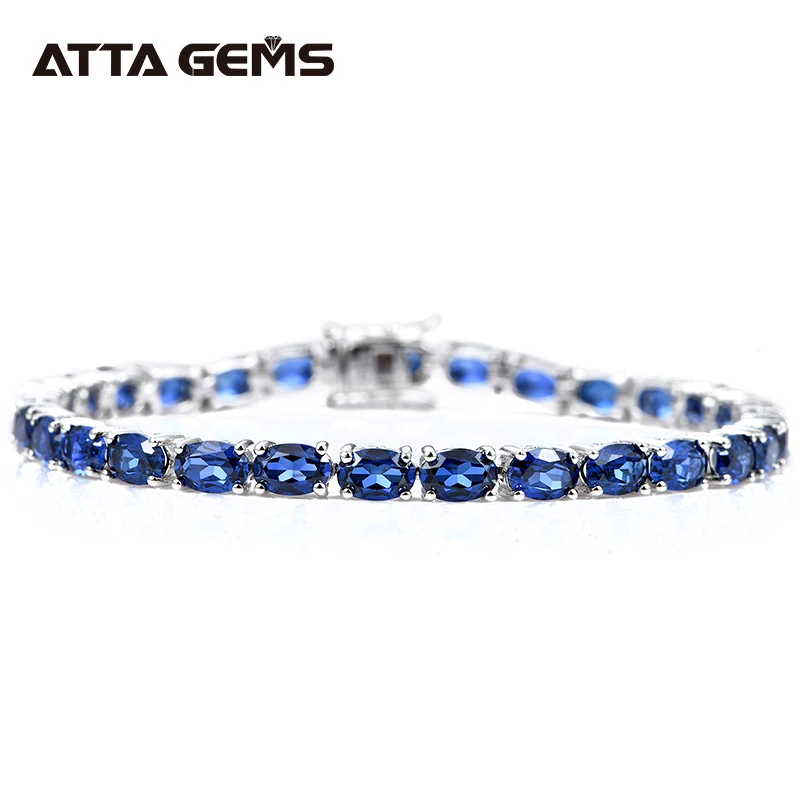 Женский браслет с голубым сапфиром из стерлингового серебра 18 карат для тенниса