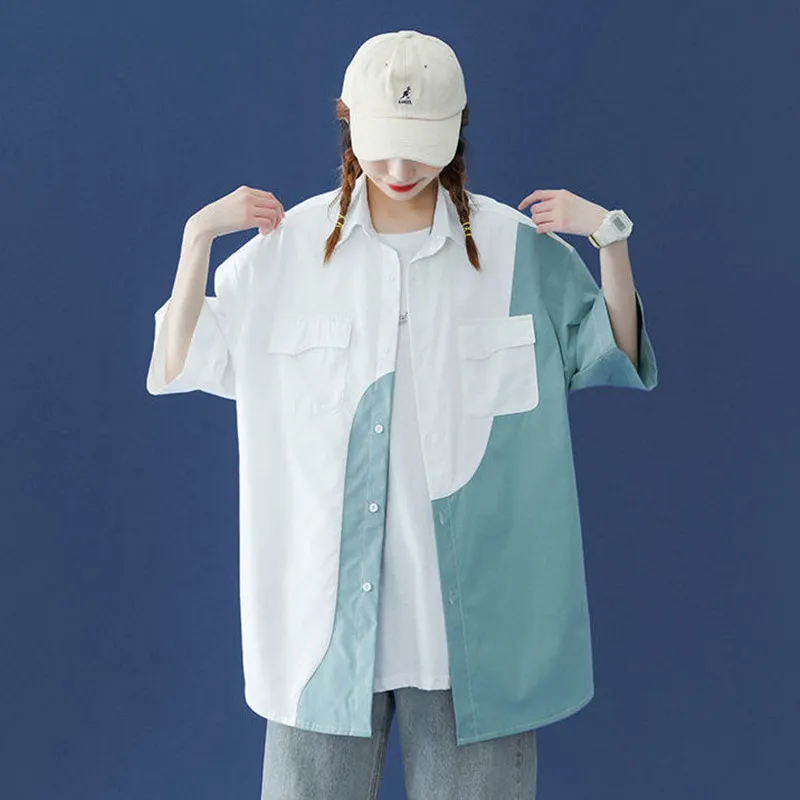 

women short sleeves summer thin coat salt can be sweet blouse chic design sense of shirt Hong Kong flavor fried str