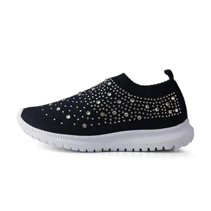 

Vulcanized Shoes Sneakers Women Trainers Knitted Sneakers Ladies Slip-on Sock Shoes Sparkly Crystal Zapatillas Mujer Casual