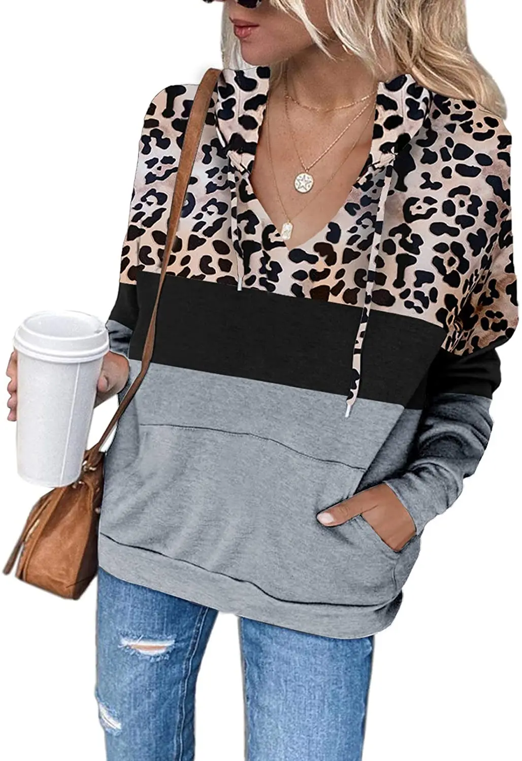 

Spring New Women 's Clothing Women 's Solid Color Long Sleeve Hooded Patchwork Sweater Coat