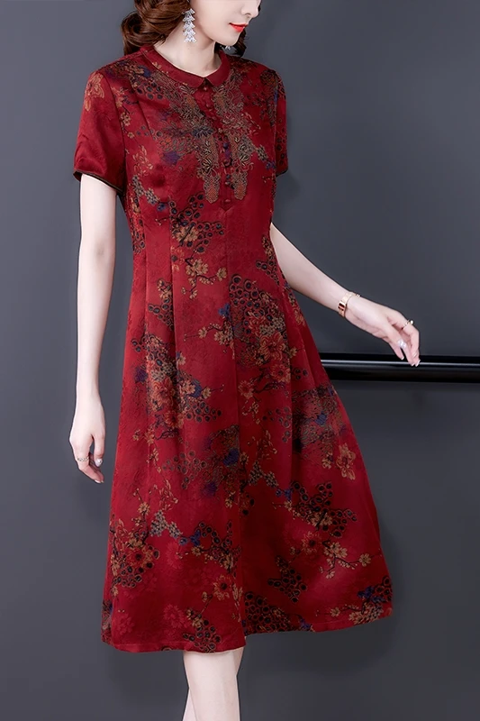 

COIGARSAM 4XL Plus Size Women dress New Spring Summer Dresses Dark Red 2165