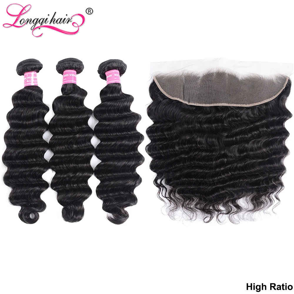 Свободная глубокая волна 3 пряди с фронтальной Remy бразильские человеческие