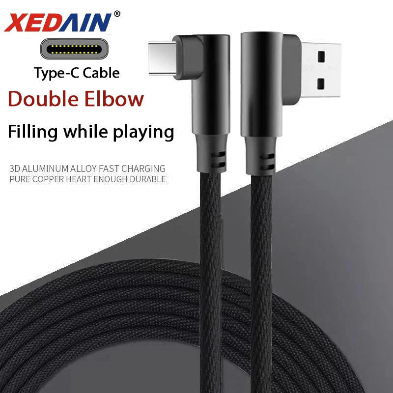1M 2M Type C Micro USB мобильный телефон кабель с нейлоновой 90 градусный для передачи