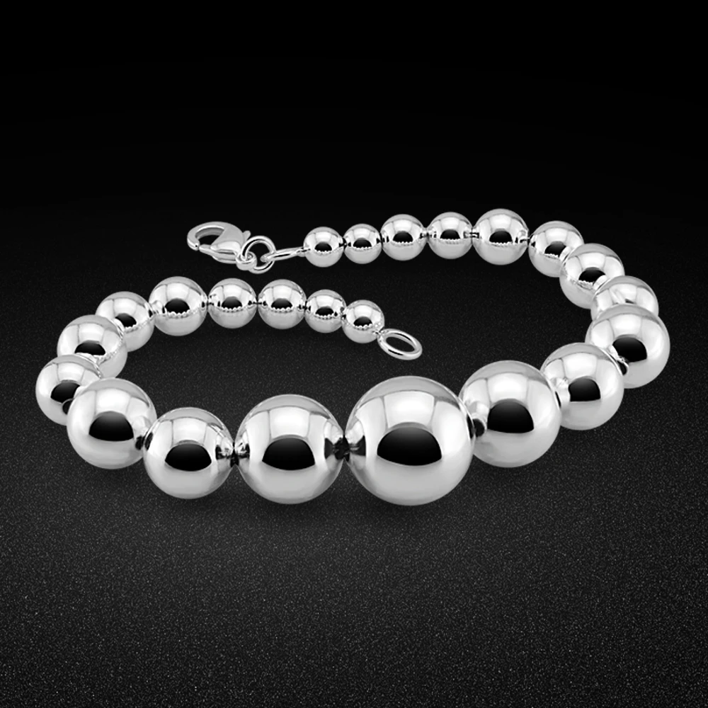 Простой стиль девушки чистый 925 серебряный браслет круглые бусины дизайн Твердый